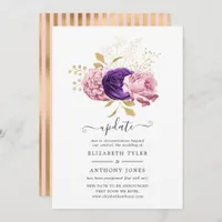Pink and Purple Floral Postponed Wedding Update Invitation