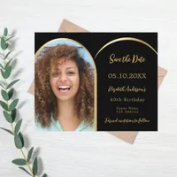 Photo arch black Birthday Save the Date card