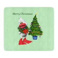 Cute White Christmas Duck Wearing a Wreath Cutting Board