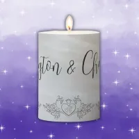 Monogram Elegant Mother-of-Pearl Lilac  Wedding Pillar Candle