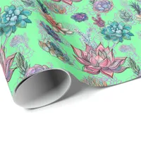 *~ Lime Green Pretty  Blue Green Succulent Pattern Wrapping Paper