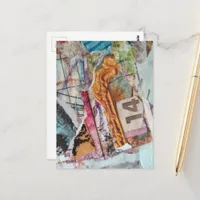 Colorful unique abstract mixed media collage 14 postcard