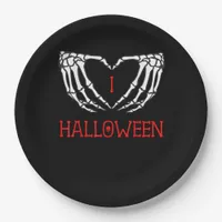Halloween Skeleton Hands Forming Heart Gothic Paper Plates
