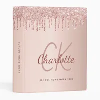 Rose gold glitter blush monogram initials mini binder
