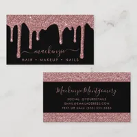 Luxury Chic Black Rose Gold Sparkle Glitter Drips Business Card
