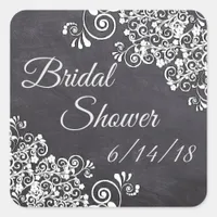 Chalkboard Black & White Tribal Bridal Shower Square Sticker