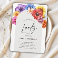 Colorful Flowers Forty 40th Birthday Party Arch Invitation