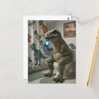 Dino on Cellphone on Toilet Postcard
