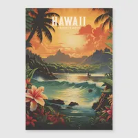 Vintage Hawaii Tropical Beach Travel Illustration