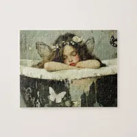 Gorgeous Fairy asleep in a vintage bathtub Jigsaw Puzzle