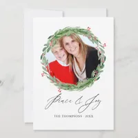 Watercolor Holly Jolly Christmas Photo Card