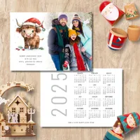 Highland Cow 2025 Calendar Photo Merry Christmas  Holiday Card