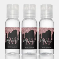 Black and Rose Gold Sparkle Glitter Drips Monogram Hand Sanitizer