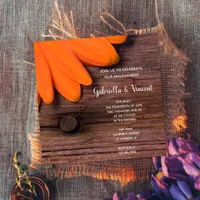 Rustic Orange Daisy Country Barn Engagement Party Invitation