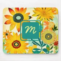 Pretty Folk Art Flowers Monogrammed Mouse Pad