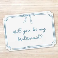 Handwritten Bow Dusty Blue Bridesmaid Proposal Invitation