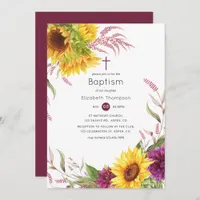 Sun and Burgundy Plum Floral Baptism Invitation