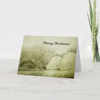 Merry Christmas, Winter Barns Vintage Look Holiday Card