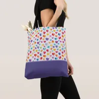 Rainbow Colors Watercolor Style Hearts Color Block Tote Bag
