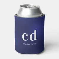 Navy blue white nautical monogram initials name can cooler