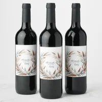 Rustic Pampas Wedding Wine Label