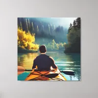 Serene Kayaking Scene | Man in Kayak in Mountains Canvas Print