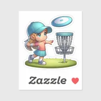 Cute Little Girl Disc Golf Cartoon  Sticker
