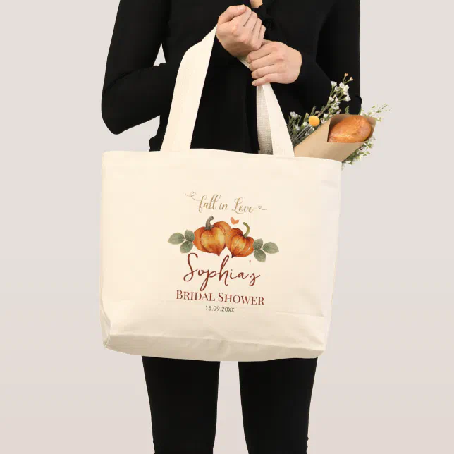 Fall In Love Pumpkin Heart Bridal Shower Large Tote Bag