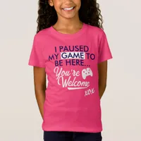 Paused Game White Cute Slogan Gamer Girl  T-Shirt