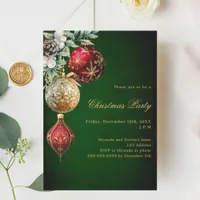 Green red gold baubles Christmas Party Invitation