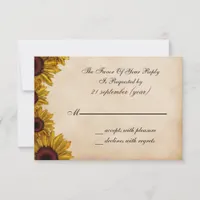 Rustic Sunflower Wedding RSVP Card