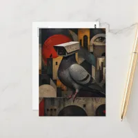 surreal surveillance camera pigeon postcard