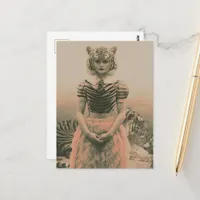 Retro Surreal Tiger Lady and a Tiger Fantasy Postcard