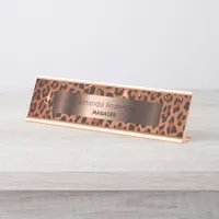 Leopard pattern brown black bronze metallic desk name plate