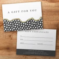 Polka Dot Gold Glitter Business Gift Certificate