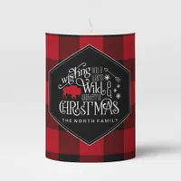 Wild Wonderful Christmas Red Buffalo Plaid ID604 Pillar Candle