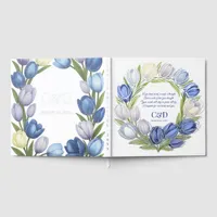 Elegant Watercolor Tulip Wreath Wedding Blue Ivory Foil Guest Book
