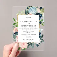 Rustic Watercolor Navy Blush Gold Floral Wedding  Acrylic Invitations