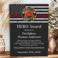 Firefighter HERO Custom Logo Thin Red Line Acrylic Award