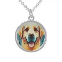 Happy Golden Retriever Sterling Silver Necklace