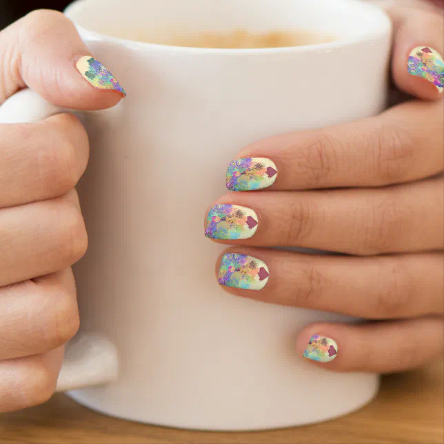 Multicolored geometric lace mandalas minx nail art