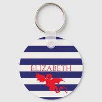 Red dragon blue white stripes name keychain