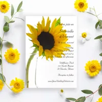 Yellow Sunflower on White Wedding Invitation