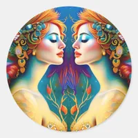 The Colorful Mermaid AI Art Portrait Classic Round Sticker