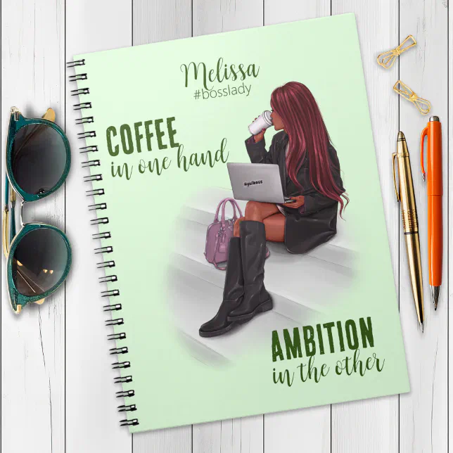 Motivational Girl Boss Green Spiral Photo Notebook