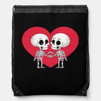Valentines Day Funny Skeleton Hand Heart  Drawstring Bag