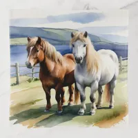 Shetland Ponies Animals Nature Equine Watercolor Trinket Tray