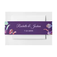 Elegant Watercolor Wildflower Script Wedding  Invitation Belly Band
