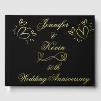 Simple Gold on Black 50th Wedding Anniversary | Foil Guest Book