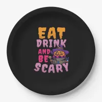 Halloween Pumpkin Eat Drink Be Scary Paper Plates